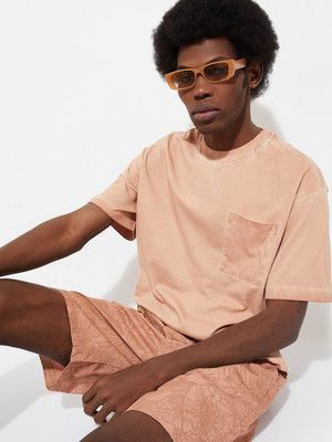 MAX Printed Men Round Neck Pink T-Shirt