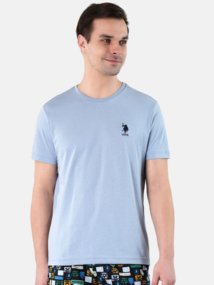 U.S. POLO ASSN. Solid Men Round Neck Blue T-Shirt