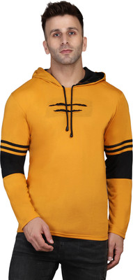 HIGHLANCE Colorblock Men Hooded Neck Black, Yellow T-Shirt