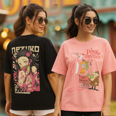 Fabflee Printed Women Round Neck Multicolor T-Shirt