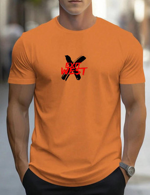 Vmens99 Graphic Print Men Round Neck Orange T-Shirt