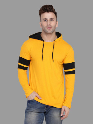 Trendfull Solid Men Hooded Neck Yellow, Black T-Shirt