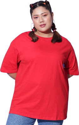 FUNDAY FASHION Solid Women Round Neck Red T-Shirt