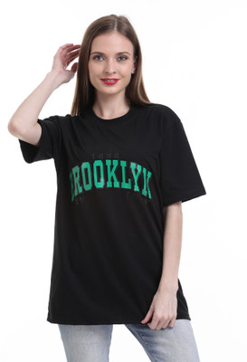 GATIMAN Typography Women Round Neck Black T-Shirt