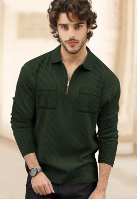 TRIPR Solid Men Polo Neck Green T-Shirt