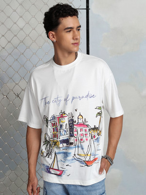 HIGHLANDER Printed Men Round Neck White T-Shirt