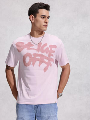 WROGN Printed Men Round Neck Pink T-Shirt