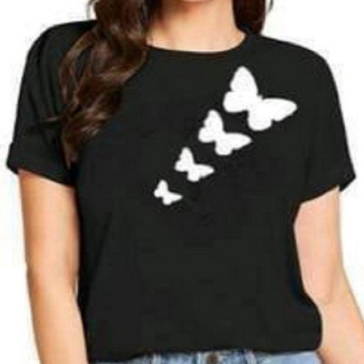 TARSHI Printed Women Round Neck Black T-Shirt