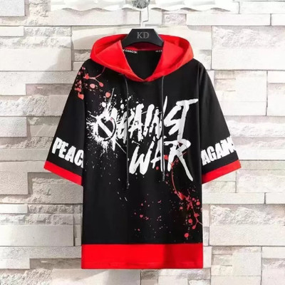 SM SHAYAM CREATION Printed, Typography Men Hooded Neck Red T-Shirt
