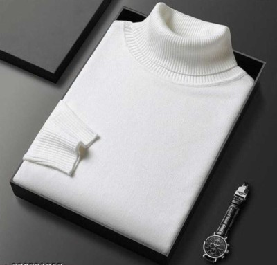 Sania Solid High Neck Casual Men White Sweater