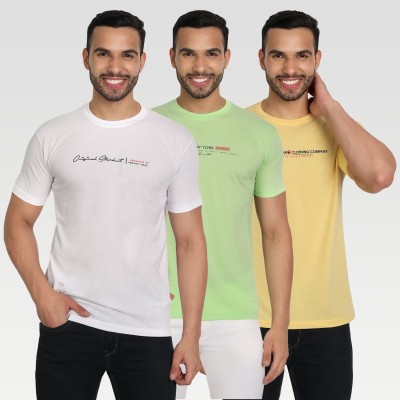 Zeffit Printed Men Round Neck Yellow, Light Green, White T-Shirt