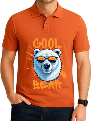 Dripzen Graphic Print Men Polo Neck Orange T-Shirt