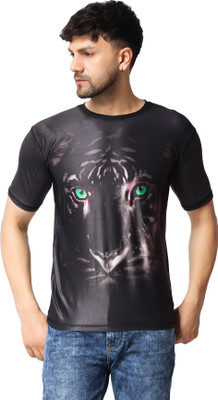 Flirty Printed Men Round Neck Black T-Shirt