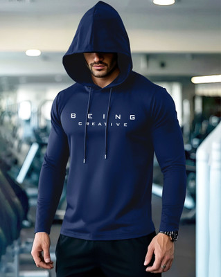 ENITOR Printed Men Hooded Neck Blue T-Shirt