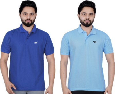 La Milano Solid Men Polo Neck Light Blue, Dark Blue T-Shirt