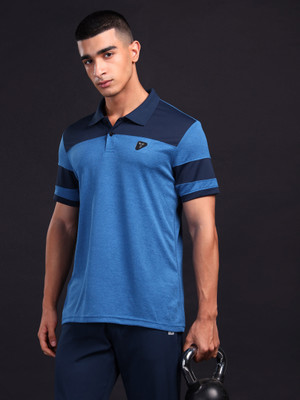 TECHNOSPORT Colorblock Men Polo Neck Blue T-Shirt