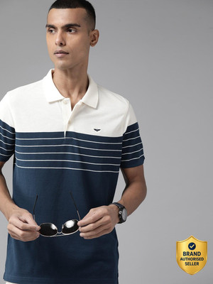 PARK AVENUE Striped Men Polo Neck Dark Blue T-Shirt