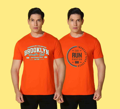 WOOSTRO Graphic Print Men Round Neck Orange T-Shirt
