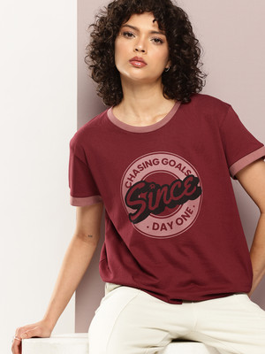 DILLINGER Printed Women Round Neck Red T-Shirt