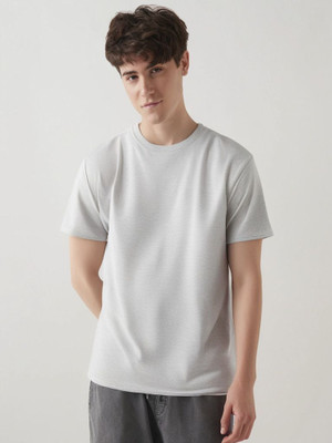 DOMZ Solid Men Round Neck Grey T-Shirt