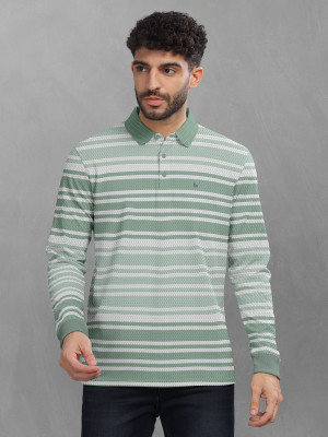 Bullmer Striped Men Polo Neck Green T-Shirt