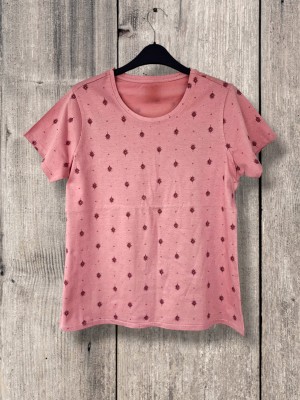 monaarch Printed Women Round Neck Pink T-Shirt