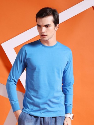 The Indian Garage Co. Solid Men Round Neck Blue T-Shirt