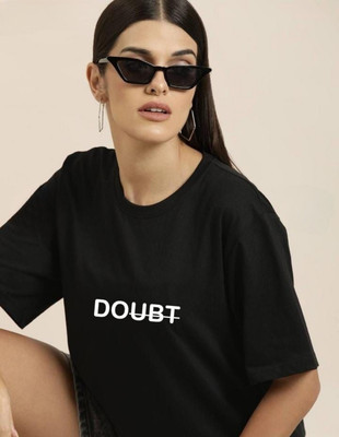 SPOWEARY Printed Women Round Neck Black T-Shirt