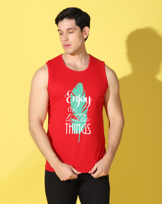 WOOSTRO Printed Men Round Neck Red T-Shirt