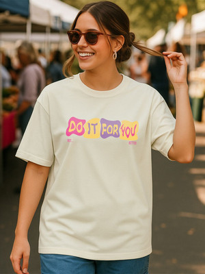 BEWAKOOF Typography Women Round Neck Beige T-Shirt
