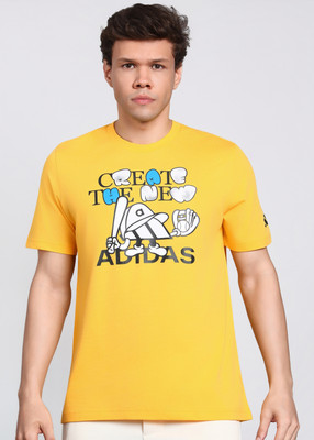 ADIDAS Graphic Print Men Round Neck Yellow T-Shirt