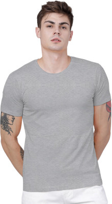 LazyChunks Solid Men Round Neck Grey T-Shirt