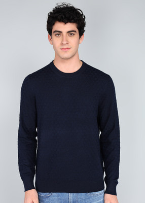 Ted Baker Self Design Men Crew Neck Dark Blue T-Shirt