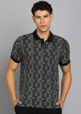 PARX Printed Men Polo Neck Black T-Shirt