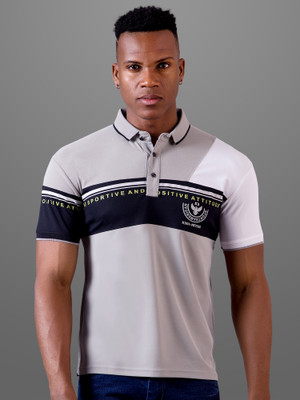 INVICTUS Printed Men Polo Neck Grey T-Shirt