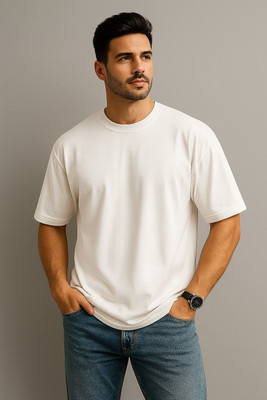 GROOVIES Solid Men Round Neck White T-Shirt