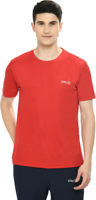 playR Solid Men Round Neck Red T-Shirt