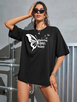 MAJESTIC FASHION Printed Women Round Neck Black T-Shirt