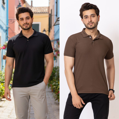 HILFIRE REGION Solid Men Polo Neck Black, Brown T-Shirt