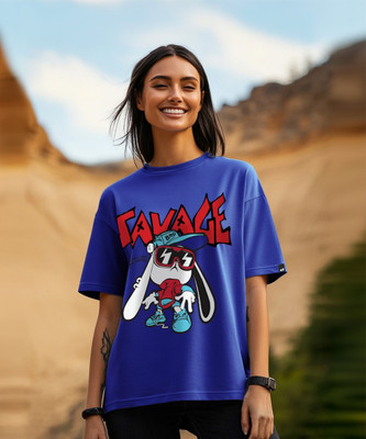 BEWAKOOF Printed Women Round Neck Blue T-Shirt