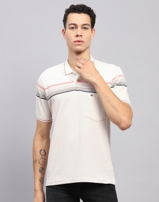 MONTE CARLO Striped Men Stylised Neck White T-Shirt