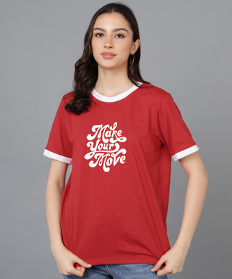 Adyavastram Typography Women Round Neck Red T-Shirt