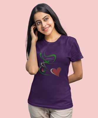 JILZ Printed Women Round Neck Purple T-Shirt