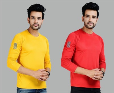 addiz Solid Men Round Neck Red, Yellow T-Shirt