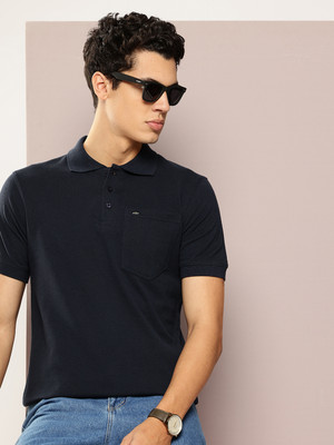 FROSEN FOX Solid Men Polo Neck Reversible Navy Blue T-Shirt
