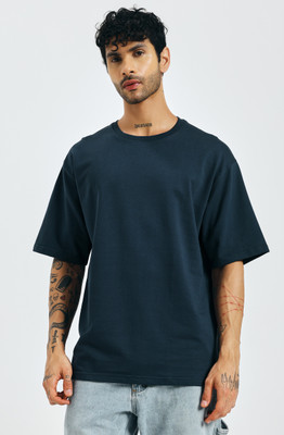KOR Solid Men Round Neck Blue T-Shirt