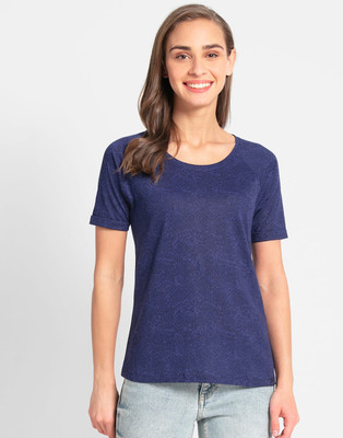 JOCKEY Floral Print Women Round Neck Blue T-Shirt