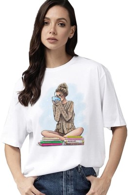 Modern Fashion Printed Women Round Neck White T-Shirt