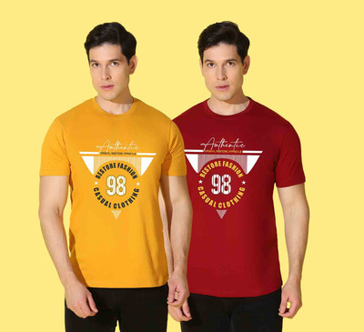 WOOSTRO Printed Men Round Neck Multicolor T-Shirt