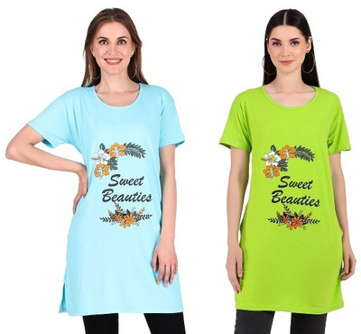 Trike Typography Women Round Neck Reversible Black, Green T-Shirt